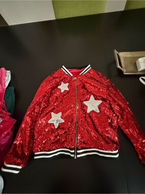 Source Unknown Red Sequin Jacket with White Star Appliqués
